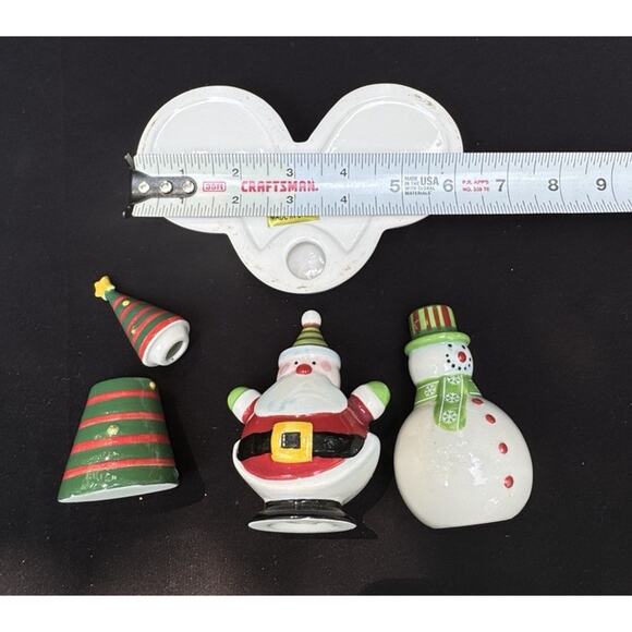 Vintage Christmas Tree, Snowman & Santa Salt & Pepper Toothpick set on tray -C8 - Picture 9 of 12